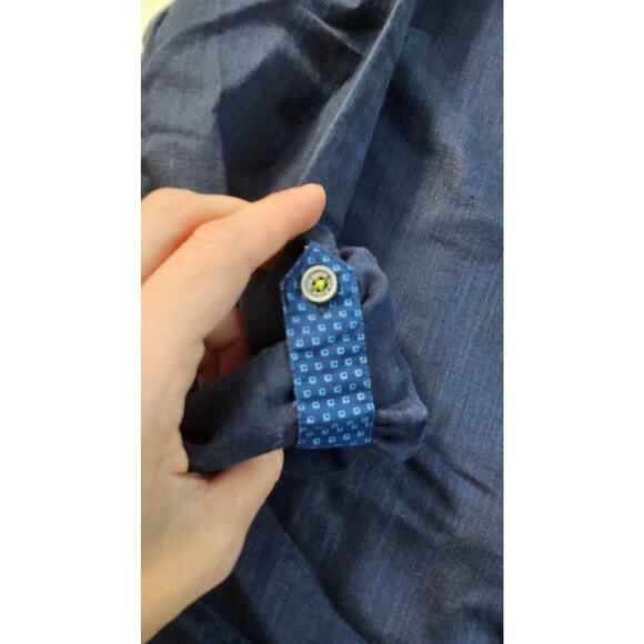Ted Baker Button Up Shirt 4 linen blend Long Sleeve Blue Chambray Roll Tab EUC - Picture 3 of 7